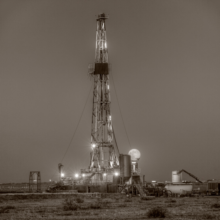 Drilling Rig and full moon near Midland Texas. Oil and Gas Photography for Fine Art by Robert D. Flaherty
